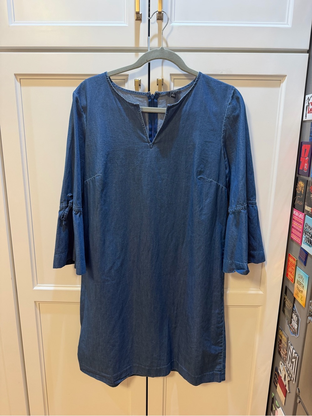 Ann Taylor Denim Blue V-Neck Shift Dress